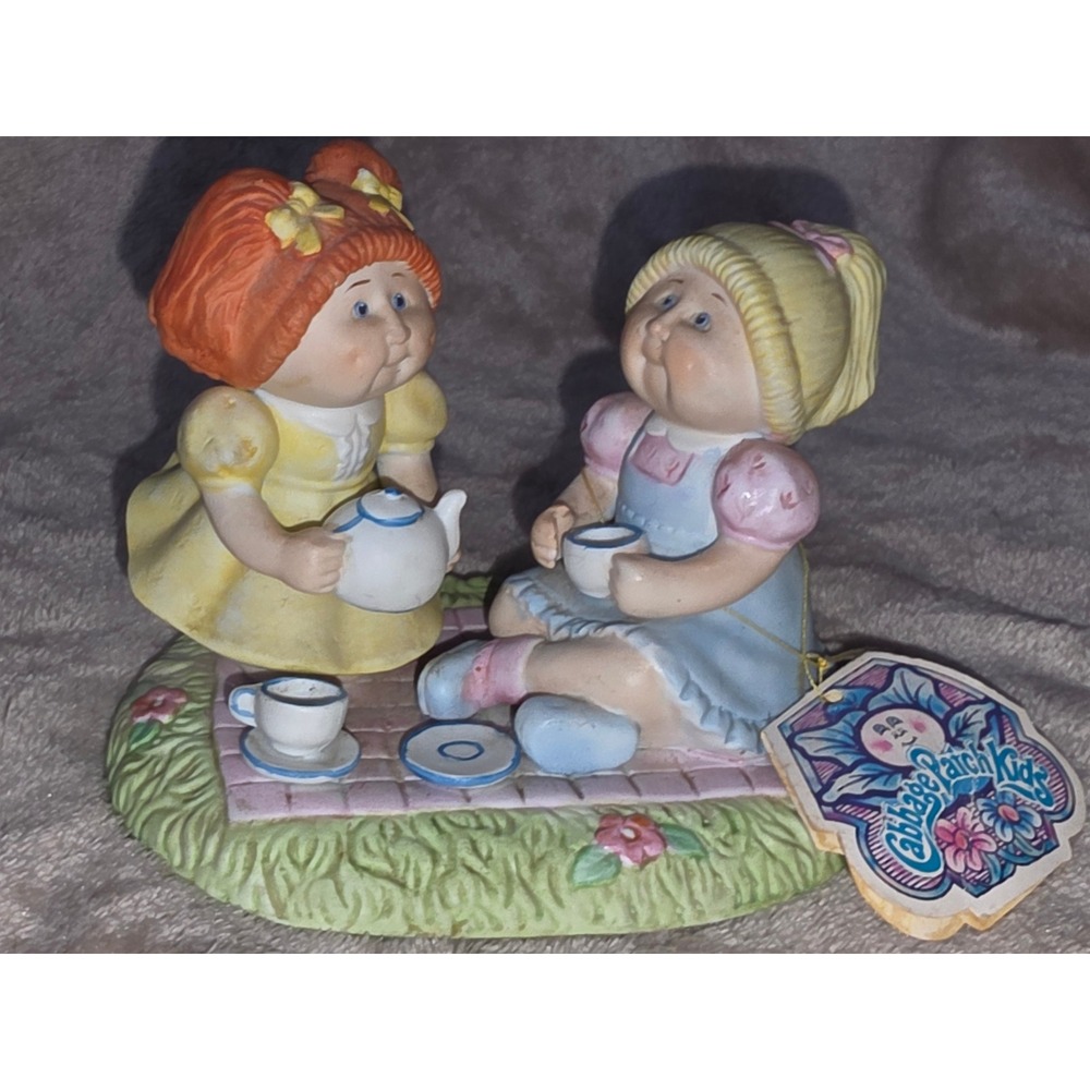 Vintage Cabbage Patch Kids Porcelain Tea Party Figurine Picnic Girls with Tag